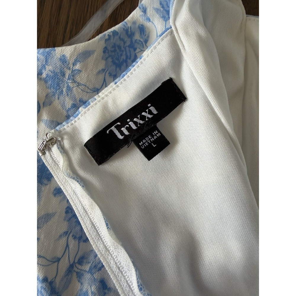 Trixxi Women's White Mini Summer Dresses with Blue Floral Print Size L - Picture 14 of 16